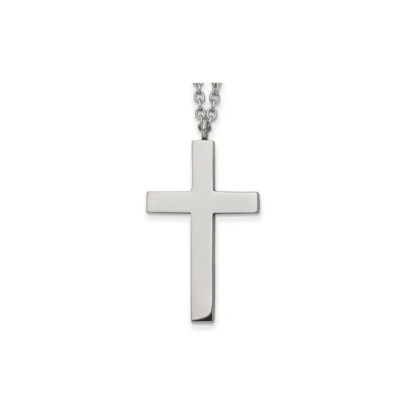 Chisel Stainless Steel Polished Cross Pendant 32mm x 20mm. Chain Length 18
