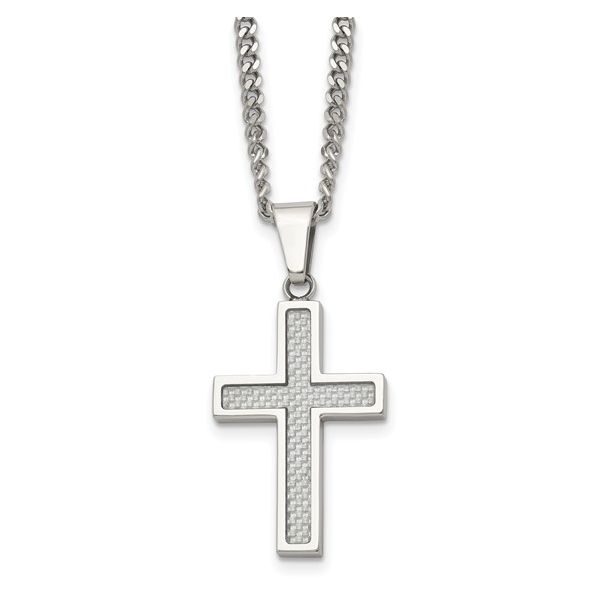 Carbon Fiber Cross Necklace | Stainless Steel | Barnes Jewelers Goldsboro NC Barnes Jewelers Goldsboro, NC