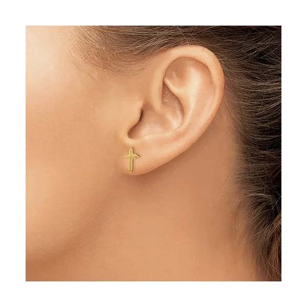 14K Yellow Gold Polished Cross Post Earrings Image 2 Barnett Jewelers Jacksonville, FL