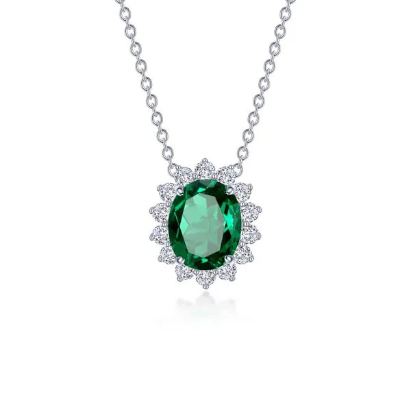 Simulated Emerald Halo Necklace Barnett Jewelers Jacksonville, FL