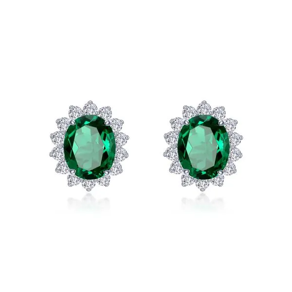 Simulated Emerald Halo Stud  Earrings Barnett Jewelers Jacksonville, FL