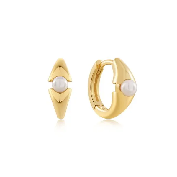 Gold Pearl Geometric Huggie Hoop Earrings Barnett Jewelers Jacksonville, FL