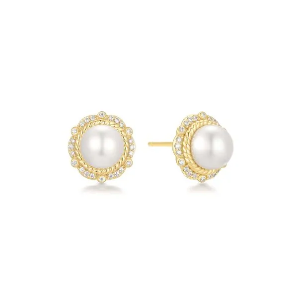 Gold Shell Pearl Bloom Stud Earrings Barnett Jewelers Jacksonville, FL