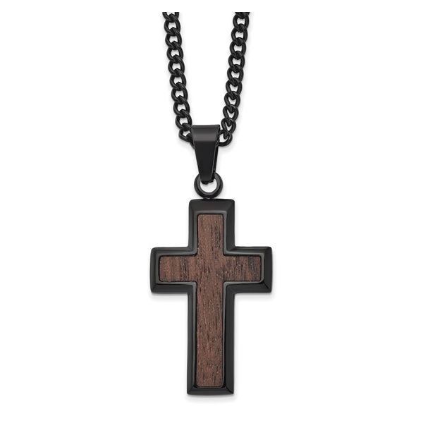 Black Stainless Wood Inlay Cross Necklace 001-750-00696, Barnett Jewelers