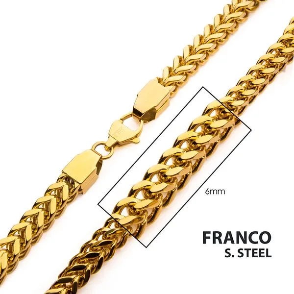 Stainless Steel 6mm 18K Gold IP Franco Chain Necklace Barnett Jewelers Jacksonville, FL