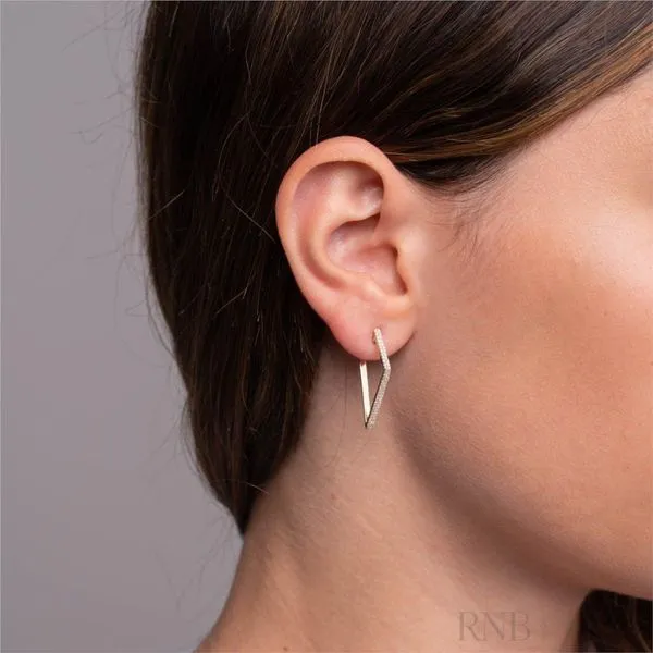 14K Yellow Triangular Diamond Hoop Earrings Image 2 Barthau Jewellers Stouffville, ON