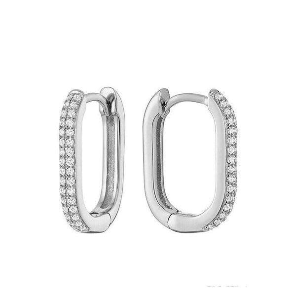 14K White Gold 0.19tw Diamond Pave Oval Paper-Clip Hoop Earrings Barthau Jewellers Stouffville, ON
