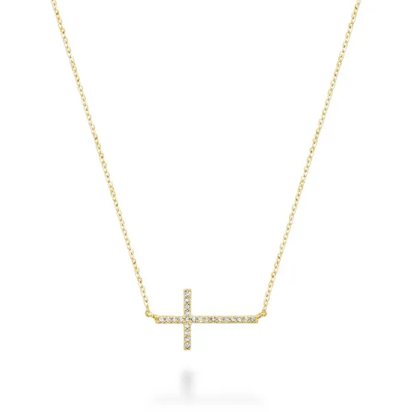 10K Yellow Gold Sideways Cross Diamond Necklace Barthau Jewellers Stouffville, ON