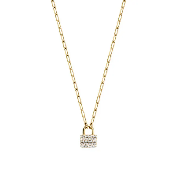 14K Yellow Gold Paperclip & Lock (0.22TW) Pave Diamond Necklace Barthau Jewellers Stouffville, ON