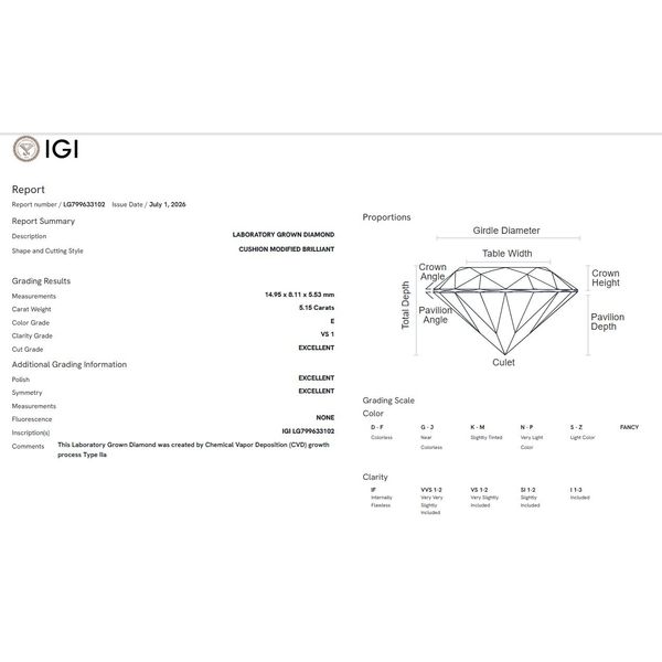 14K Yellow Gold 5.50TW Lab-Grown Diamond Ring (Long Cushion Cut 5.15CT VS1 E LG799633102) Image 4 Barthau Jewellers Stouffville, ON
