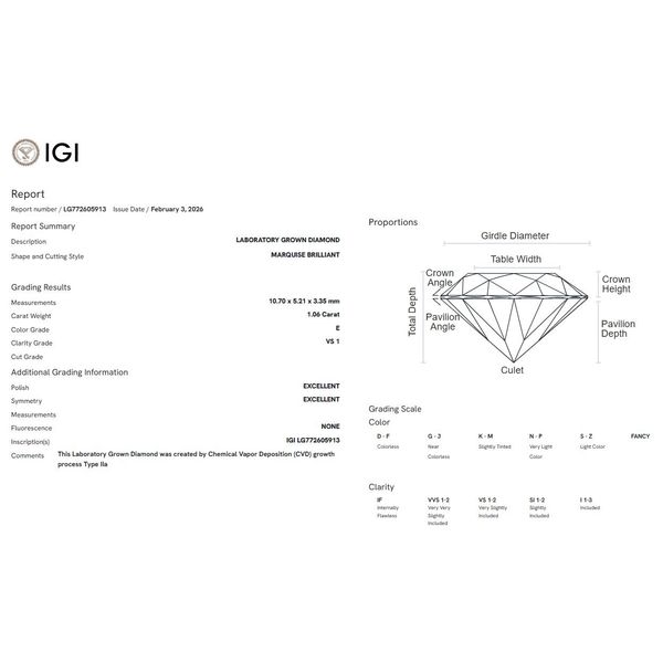 14K Yellow Gold Marquise 1.06Ct VS1E LG772605913 Marquise Cut Lab-Grown Diamond Image 3 Barthau Jewellers Stouffville, ON