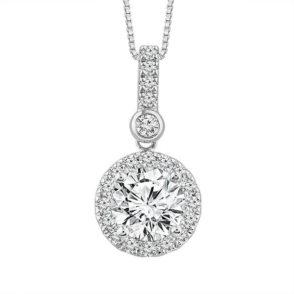 14K White Gold 1.25TW Lab-Grown Diamond Halo Necklace Barthau Jewellers Stouffville, ON