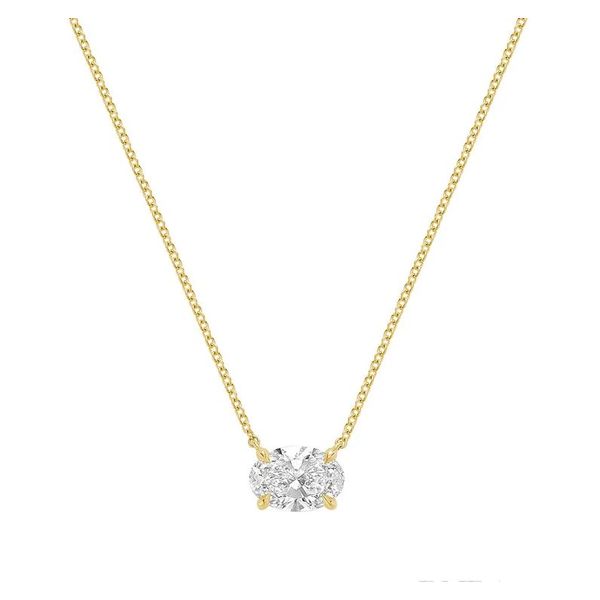 14K Yellow Gold 1.00ct Lab-Grown Diamond East west Hidden Halo Solitare Necklace Image 2 Barthau Jewellers Stouffville, ON