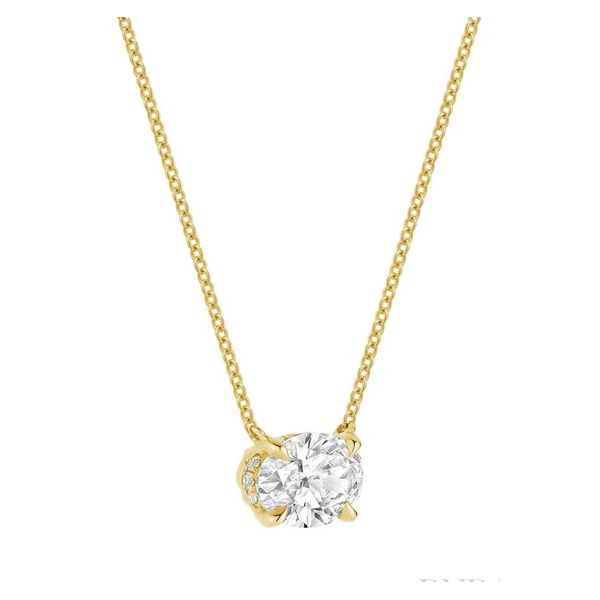 14K Yellow Gold 1.00ct Lab-Grown Diamond East west Hidden Halo Solitare Necklace Barthau Jewellers Stouffville, ON