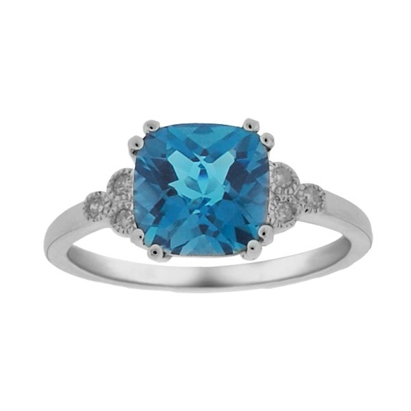 10K White Gold Cushion Cut London Blue Topaz & Diamond Ring Barthau Jewellers Stouffville, ON