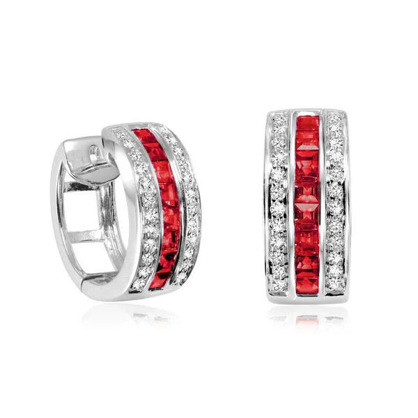 10K White Gold Ruby And Diamond Huggie Earrings Barthau Jewellers Stouffville, ON