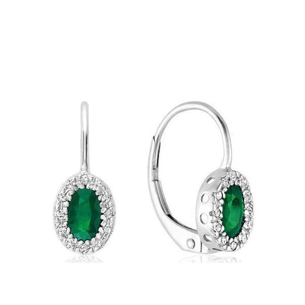 Sterling Silver Emerald & Cubic Zirconia Oval Halo Dangle Earrings Barthau Jewellers Stouffville, ON