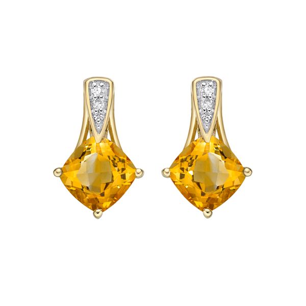 10K Yellow Gold Cushion Cut Citrine And Diamond Earrings Barthau Jewellers Stouffville, ON