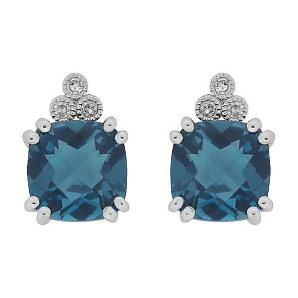 10K White Gold Cushion Cut London Blue Topaz & Diamond Earrings Barthau Jewellers Stouffville, ON