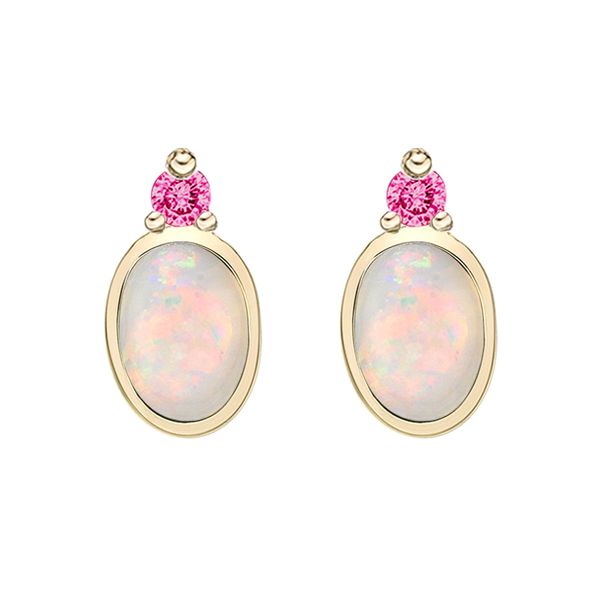 10K Yellow Gold  Opal & Pink Tourmaline Earrings Barthau Jewellers Stouffville, ON
