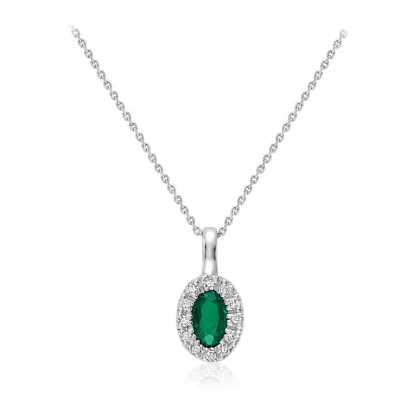 10K White Gold Emerald & Diamond Halo Necklace Barthau Jewellers Stouffville, ON