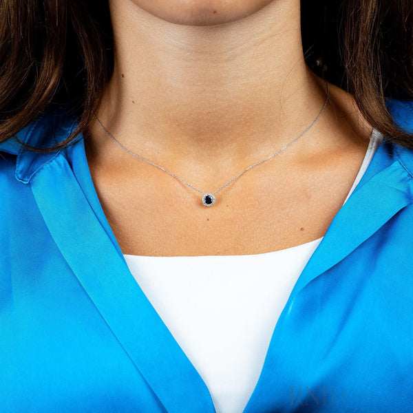 925 Blue Sapphire & CZ Halo Necklace 18