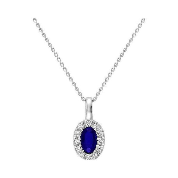 Sterling Silver Oval Sapphire & Cubic Zirconia Halo Necklace 18