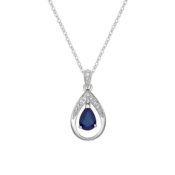 10K White Gold Pear Shaped Sapphire And Diamond Pendant Barthau Jewellers Stouffville, ON
