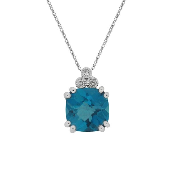 10K White Gold Cushion Cut London Blue Topaz & Diamond Necklace Barthau Jewellers Stouffville, ON