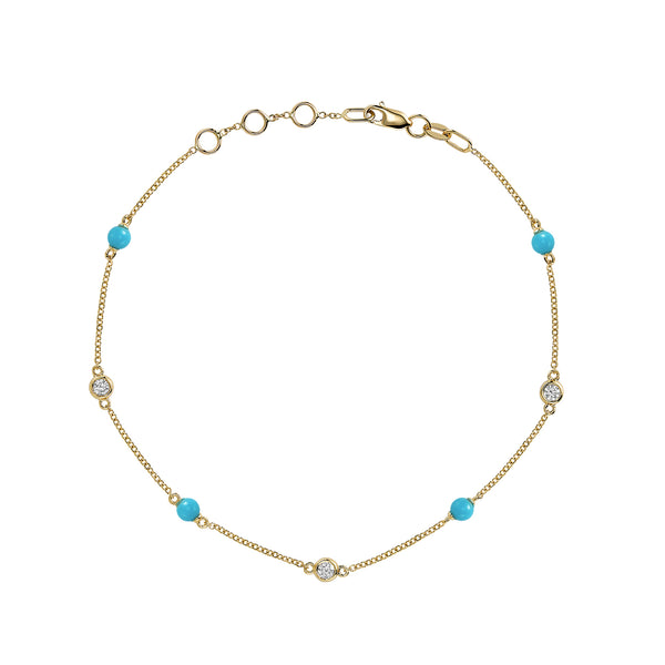 14K Yellow Gold Turqoise and Diamond Station Bracelet Barthau Jewellers Stouffville, ON