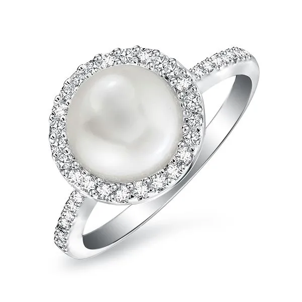 14K White Gold Cultured Pearl & Diamond Ring Barthau Jewellers Stouffville, ON