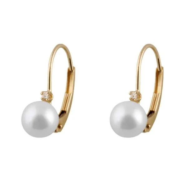 14KY Cultured Pearl And Diamond Leverback Earrings Barthau Jewellers Stouffville, ON