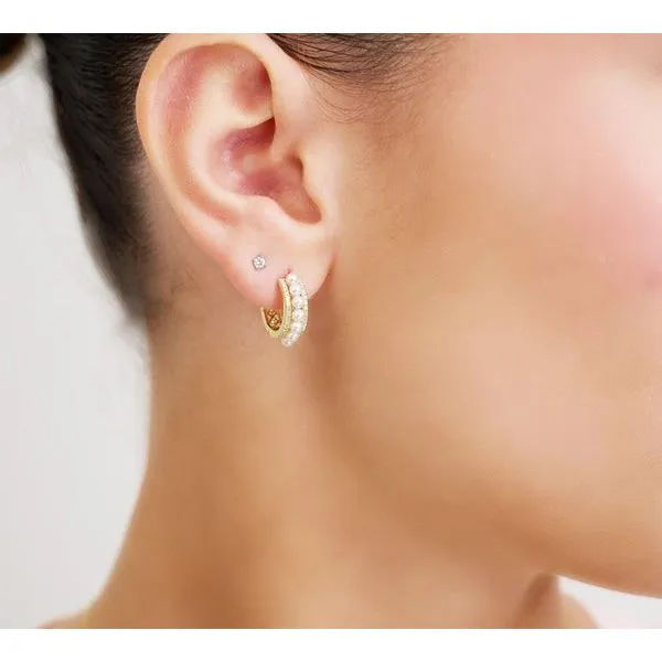 14K Yellow Gold Cultured Pearl & Diamond Earrings Image 2 Barthau Jewellers Stouffville, ON