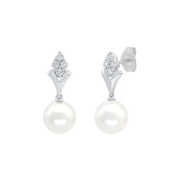 14K White Gold Cultured Pearl & Diamond Earrings Barthau Jewellers Stouffville, ON