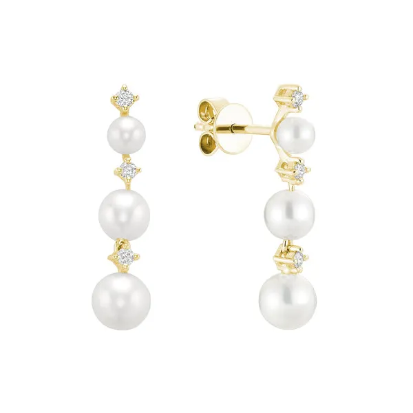 14K Yellow Gold Pearl & Diamond Dangle Earrings Barthau Jewellers Stouffville, ON