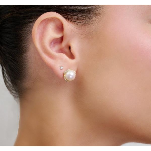 14K White Gold 9-9.5mm Cult Pearl & Diamond Earrings Image 2 Barthau Jewellers Stouffville, ON