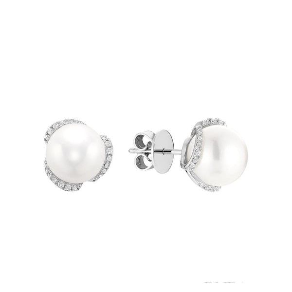14K White Gold 9-9.5mm Cult Pearl & Diamond Earrings Barthau Jewellers Stouffville, ON
