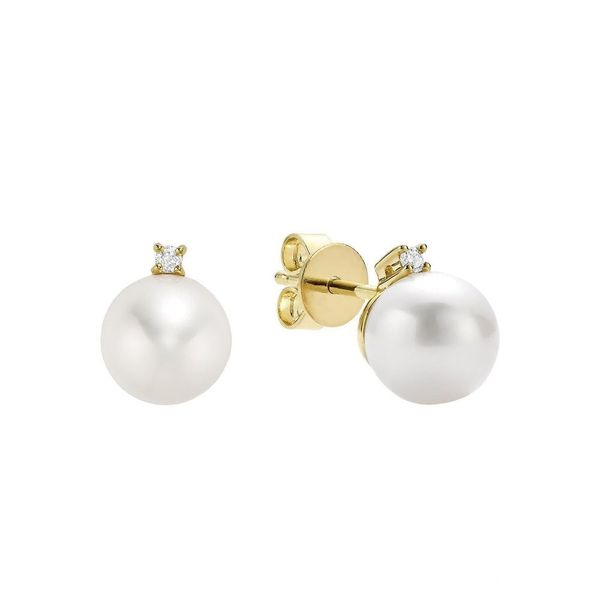 14K Yellow Gold 8mm FW Cult Pearl & 0.10TW Diamond Earring Barthau Jewellers Stouffville, ON