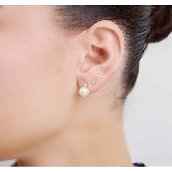 14K White Gold 8mm Freshwater Cult Pearl & 0.10TW Diamond Earring Image 2 Barthau Jewellers Stouffville, ON