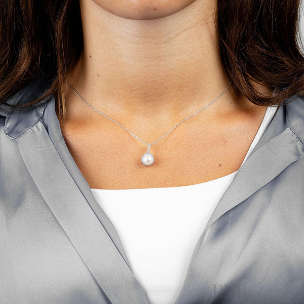 Sterling Silver 7MM Cult Pearl & Cubic Zirconia Necklace Image 2 Barthau Jewellers Stouffville, ON