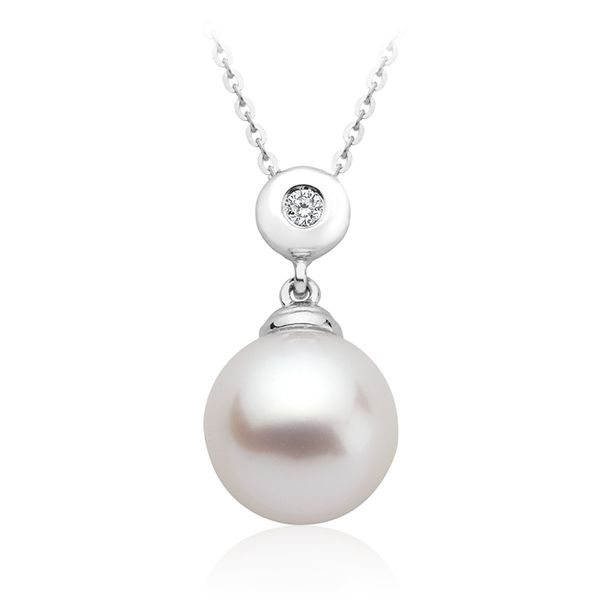 Sterling Silver 9MM CULT PEARL & CUBIC ZIRCONIA NECKLACE Barthau Jewellers Stouffville, ON