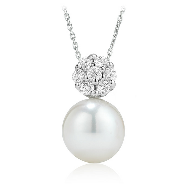 Sterling Silver 8MM Pearl & CUbic Zirconia Necklace 18