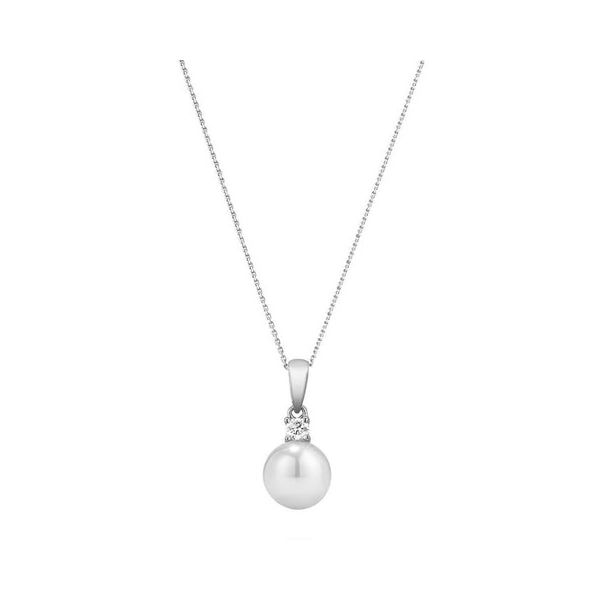 Sterling Silver 7MM Pearl With Cubic Zirconia Necklace 18