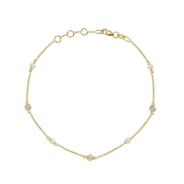 14K Yellow Gold Freshwater Cult Pearl & Diamond (0.15tw) Station Bracelet Barthau Jewellers Stouffville, ON