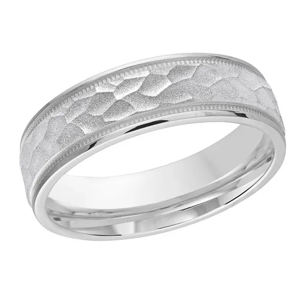10K White Gold 6MM Hammered Wedding Band Barthau Jewellers Stouffville, ON