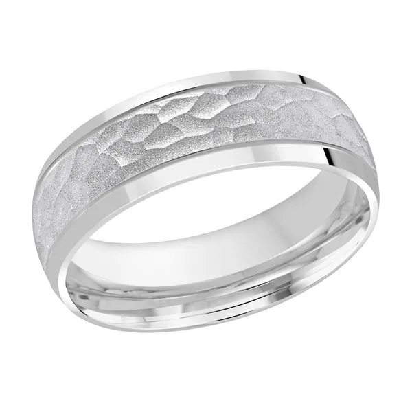 10K White Gold 7MM Hammered Wedding Band Barthau Jewellers Stouffville, ON
