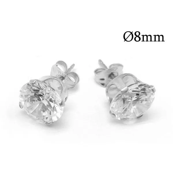 14K White Gold 8MM CZ Stud Earrings Barthau Jewellers Stouffville, ON