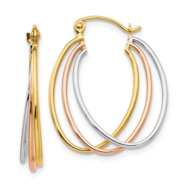 14K Tri Colour Gold Oval Hoop Earrings 20MM Barthau Jewellers Stouffville, ON