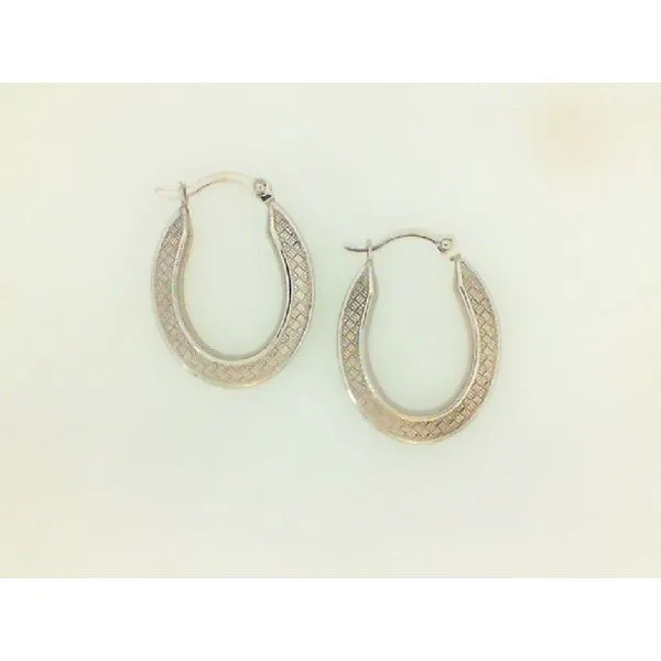 14K White Gold Patterned Oval Hoop Earrings 15MM Barthau Jewellers Stouffville, ON