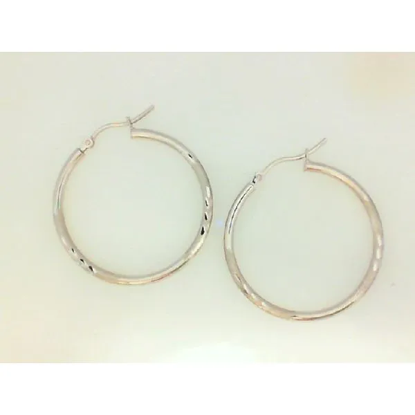 14K White Gold Diamond Cut Hoop Earrings 25MM Barthau Jewellers Stouffville, ON